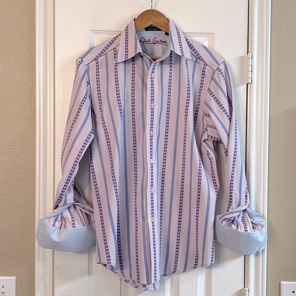 Robert Graham Other - Robert Graham Mens Button Down Shirt Lavender with Blue and red Design Pattern M